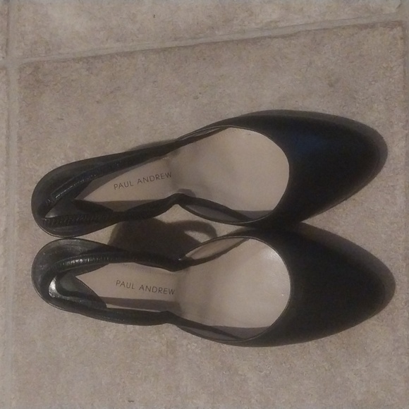 Paul Andrew Black Leather Kitten Heel Slingbacks Size 38/7 - Picture 1 of 9